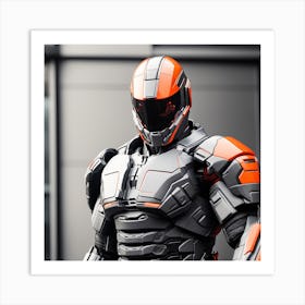 A Futuristic Warrior Stands Tall, His Gleaming Suit And Orange Visor Commanding Attention 32 Art Print