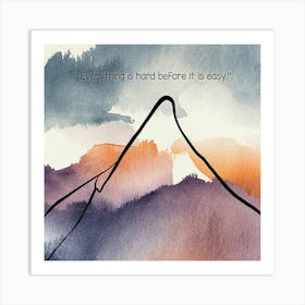 Motivational Watercolor Painting, Mountain Line Art Art Print