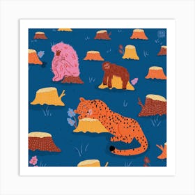 Leopard, Monkey And Sloth In The Forest Square Art Print