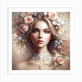 Beautiful Girl With Flowers 18 Art Print