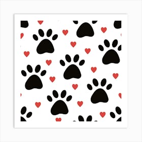 Dog Paw Vector Seamless Pattern With Hearts Art Print