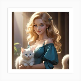 Girl Holding A Cat Art Print