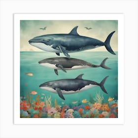 Three Whales Canvas Print Art Print