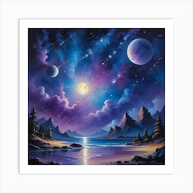 Moon And Stars Paintings Art Print Art Print