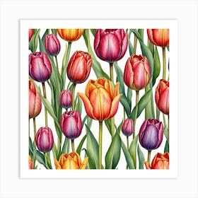 Tulips Seamless Pattern Art Print