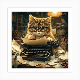 Funny Cat Writer Vintage 9 Art Print