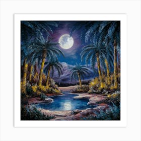 Palm Trees At Night 1 Art Print