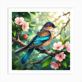 Bird Perched On A Branch Art Print