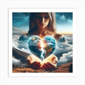 Earth In A Heart Art Print