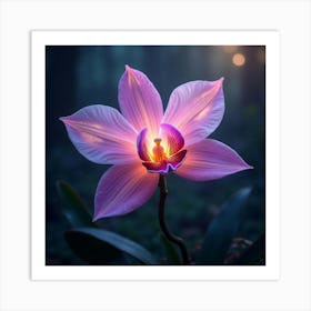 A Radiant Orchid With Petals Of Shifting, Holographic Light Blooming In A Mystical Garden 1 Art Print