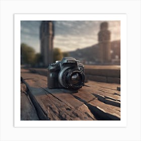 Camera On A Wooden Table Art Print