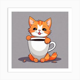 Cute Orange Kitten Loves Coffee Square Composition 8 Art Print
