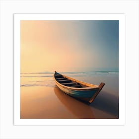 Boat On The Beach At Sunset Art Print