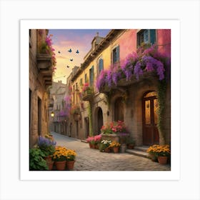 Street Scene With Flowers 1 Art Print