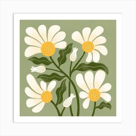 Daisy Blooms In Green Square Art Print