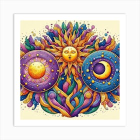 Psychedelic Sun And Moon 1 Art Print