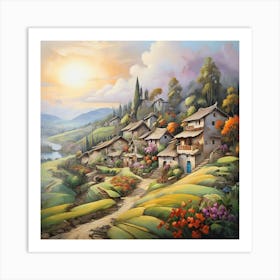 Village At Sunset Art Print