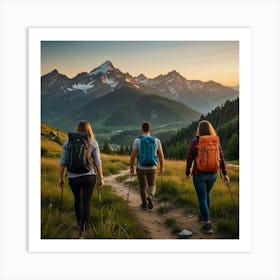 Hikers In The Mountains Art Print