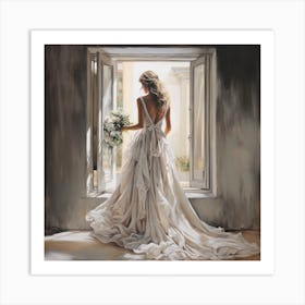 Bride Looking Out Of Window Art Print