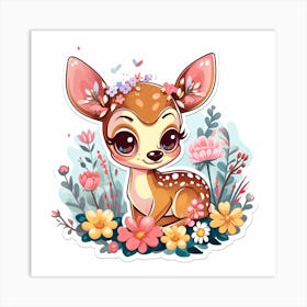 Fawn Flowers Art Print