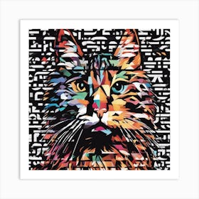 An Image Of A Cat With Letters On A Black Background, In The Style Of Bold Lines, Vivid Colors, Grap (12) Art Print