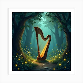 Enchanted Harp Playing Itself In An Enchanted Glade With Glowing Fireflies 1 Art Print