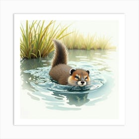 Mink Swimming Through A River Art Print