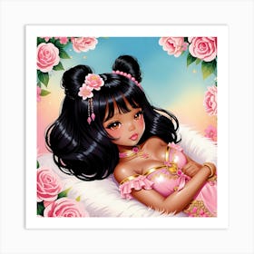 BlAsian Girl With Roses Art Print