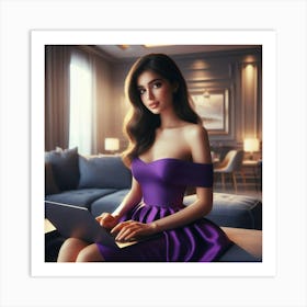 Beautiful Woman In Purple Dress 1 Art Print