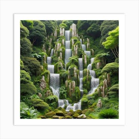 Waterfall In Japanese Garden Art Print