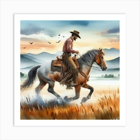 Cowboy On Horseback 2 Art Print