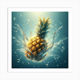 A Pineapple with Water Splash 1 Art Print