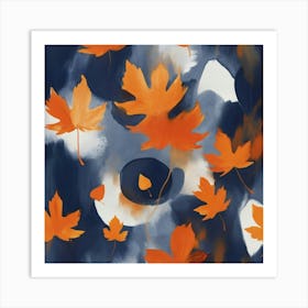 Navy And Orange Autumn Abstract Painting Art Print Art Print