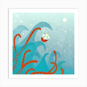 Sailing Boat and Sea Monster Art Print