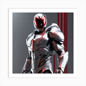 A Futuristic Warrior Stands Tall, His Gleaming Suit And Shining Silver Visor Commanding Attention 3 Art Print