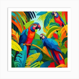 Parrots In The Jungle Fauvism Tropical Birds in the Jungle 10 Art Print