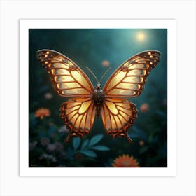 A Surreal Butterfly With Wings Of Fractal, Shimmering Patterns Fluttering Through A Cosmic Garden 1 Art Print