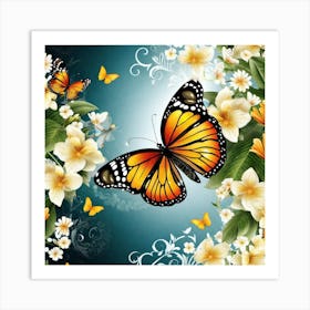 Butterfly And Flowers 5 Art Print