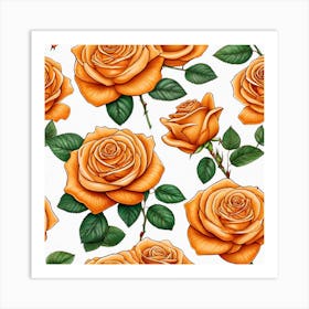 Orange Roses Seamless Pattern 6 Art Print