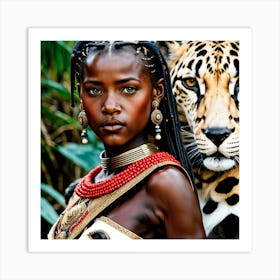Ethiopian Woman And Tiger Art Print
