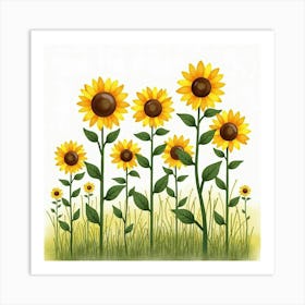 Bright Watercolor Sunflowers Standing Tall In A Field 1 Art Print