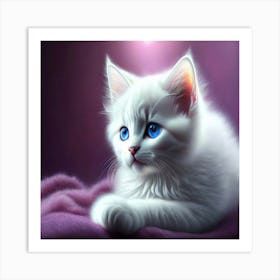 White Kitten With Blue Eyes Art Print