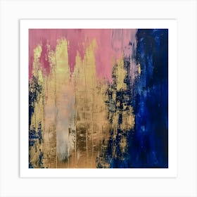 Golden Horizon: Abstract Pink and Blue Textured Canvas Art Print