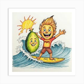 Surfboard And Melon Art Print