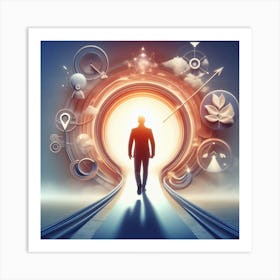 Businessman Walking Through A Portal Art Print