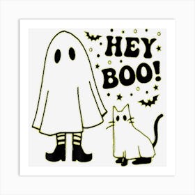 Hey Boo! Boo And Cat Ghost Funny Halloween Hippie Costume Art Print