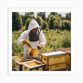 Beekeeper In Beehive 2 Art Print