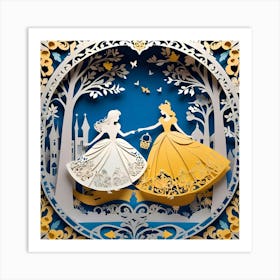 Twin Princess Paper Cut Art Art Print