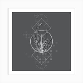 Vintage Yellow Eyed Grass Botanical with Line Motif and Dot Pattern in Ghost Gray n.0053 Art Print