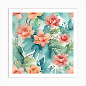 Watercolor Lotus Flower Pattern Art Print